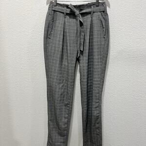 American Eagle Gray Plaid Paperbag Waist Tie Tapered Ankle Trousers Womens 2Long